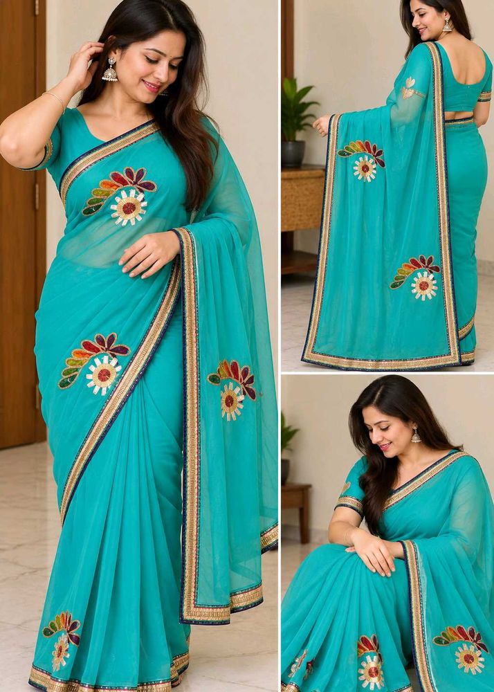 Beautiful Teal Embroidered Saree