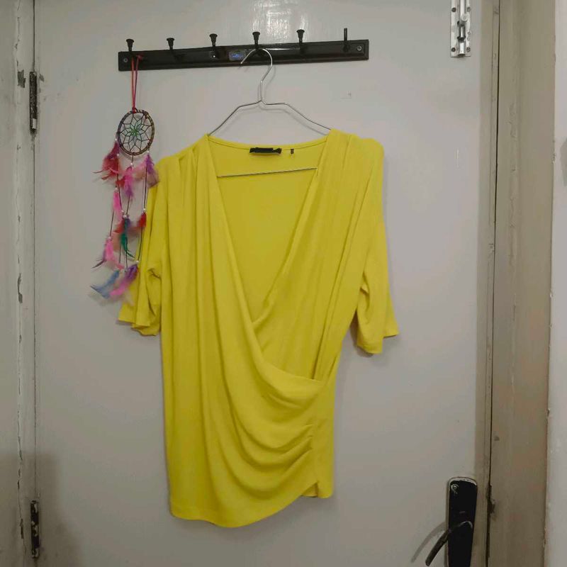 Bright Yellow Wrap Top - Size Medium