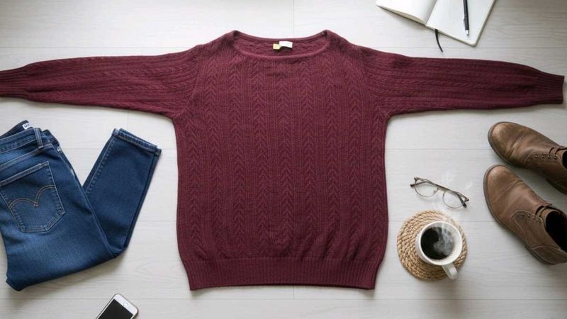 Burgundy Knit Sweater - Classic Style