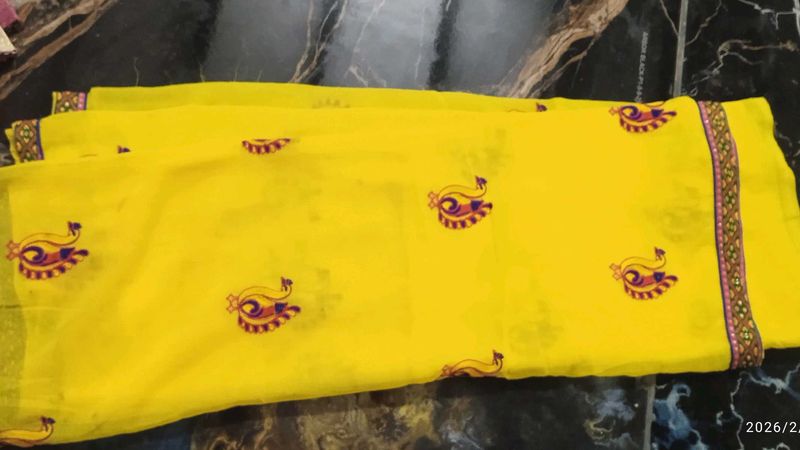 Bright Yellow Designer Saree
