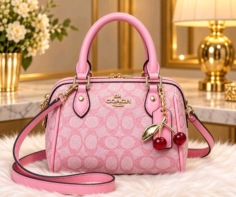 Pink Coach Monogram Cherry Charm Bag DUFFLE SLING