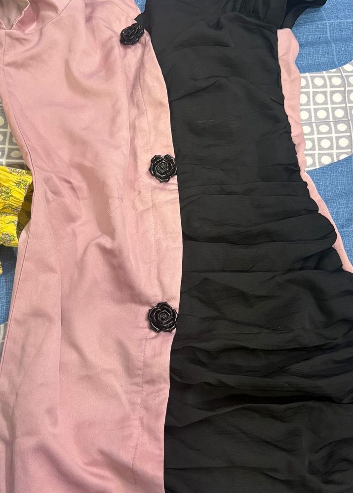Chic Pink &amp; Black Rose Dress