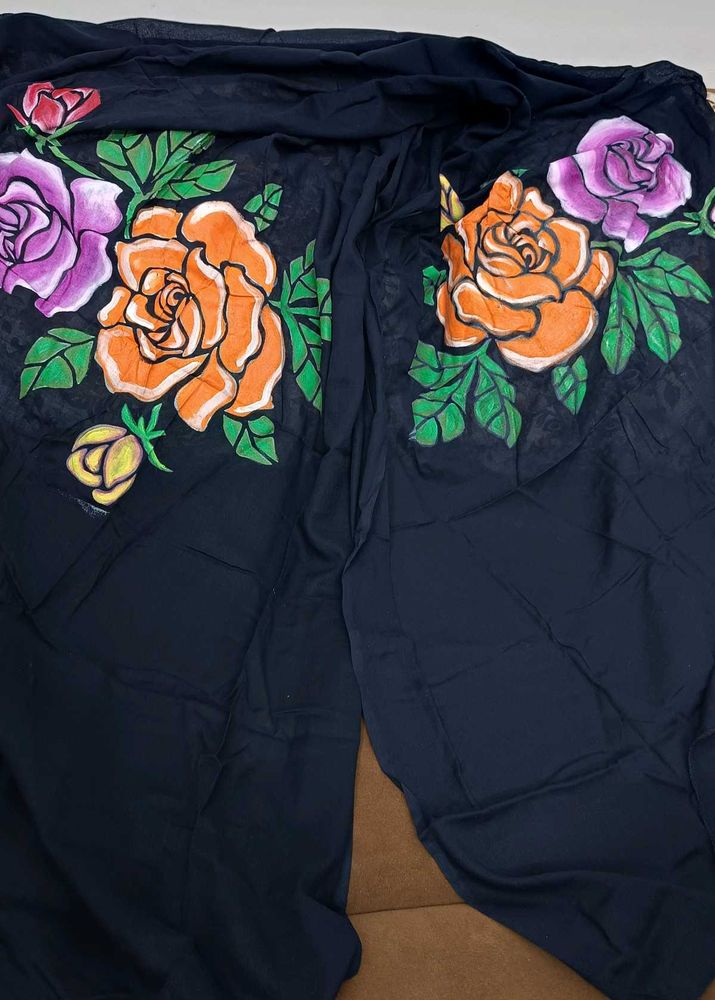 hand painted black cotton dupatta