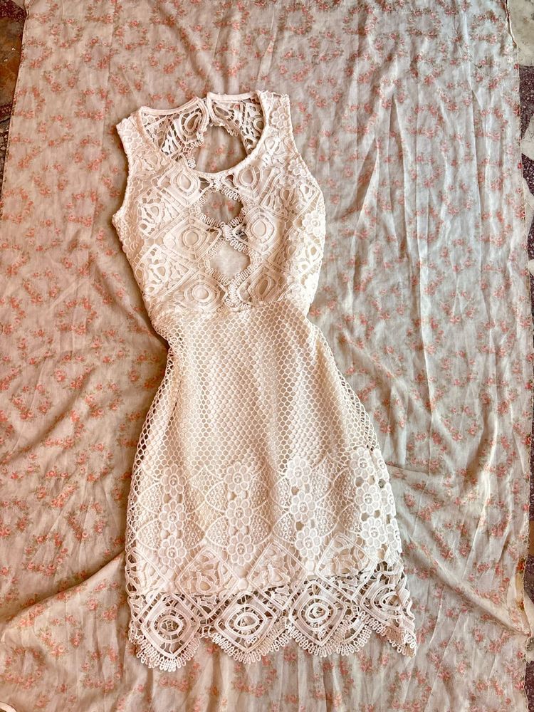 Cream Lace Cut-Out Mini Dress