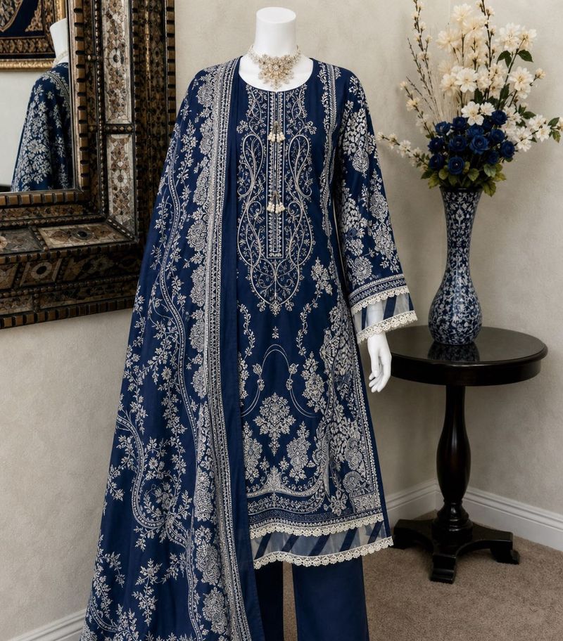 Elegant Navy Blue Printed Kurta