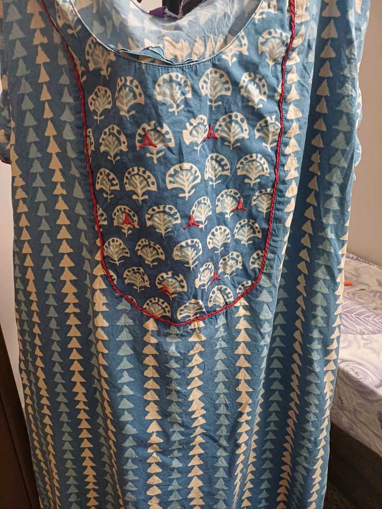 Blue Printed Cotton Nighty