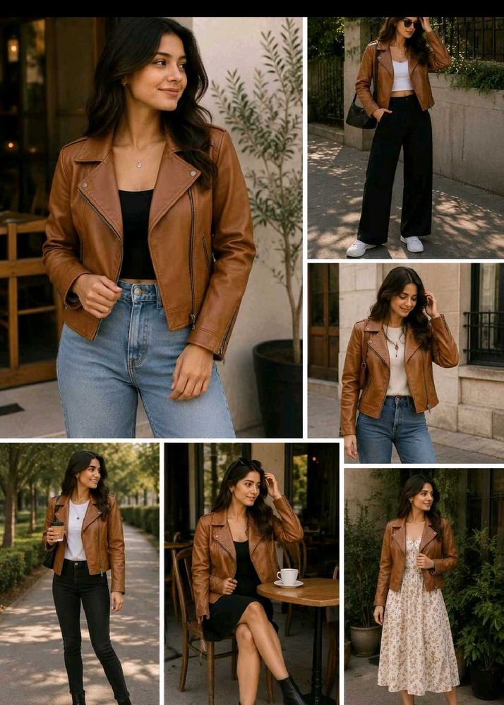 Classic Brown Faux Leather Moto Jacket