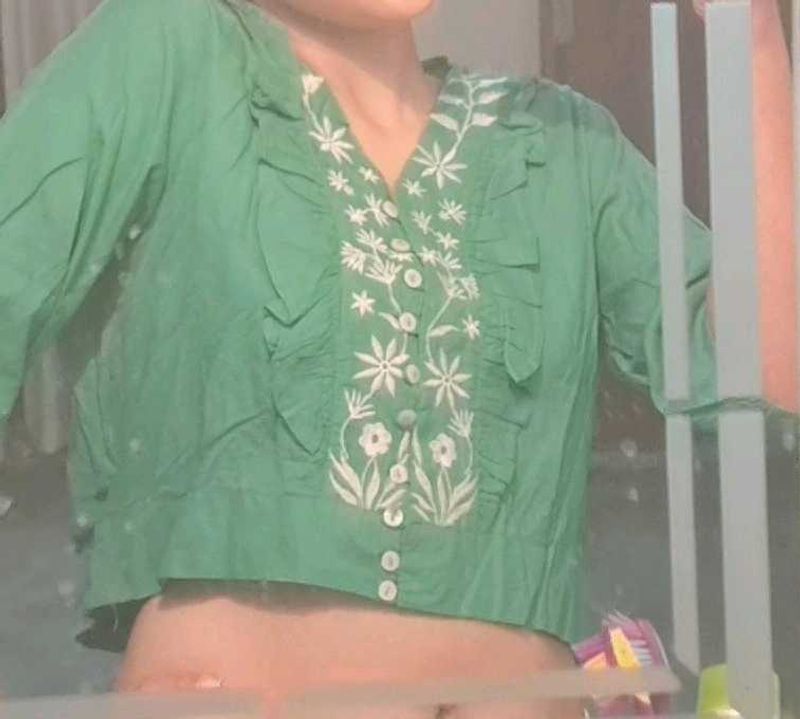 Green Embroidered Top
