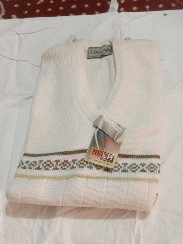 Men's White V-Neck Sweater