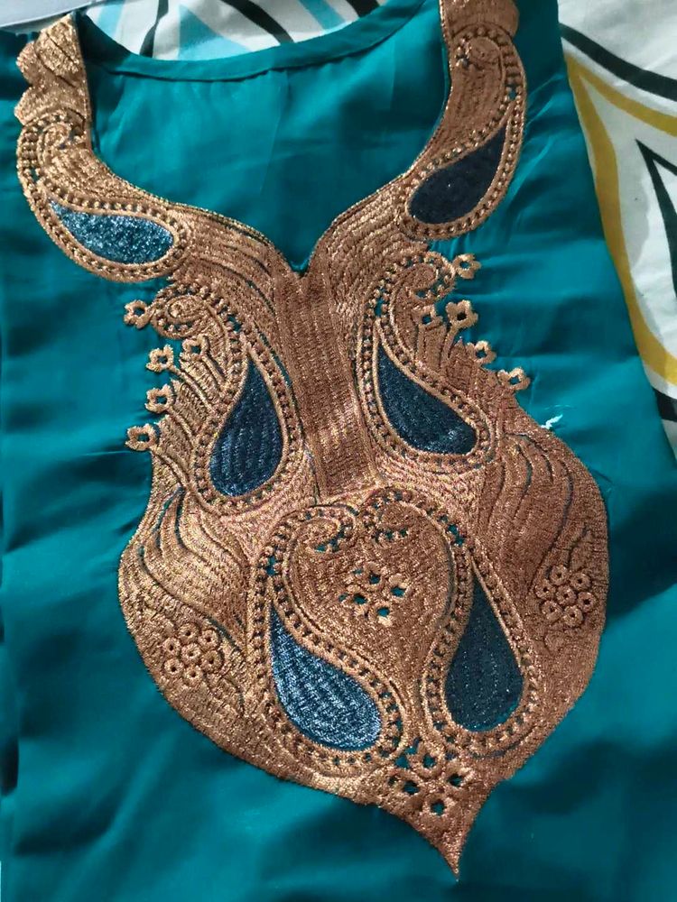 Kashmiri Teal Embroidered summer Kurta Set
