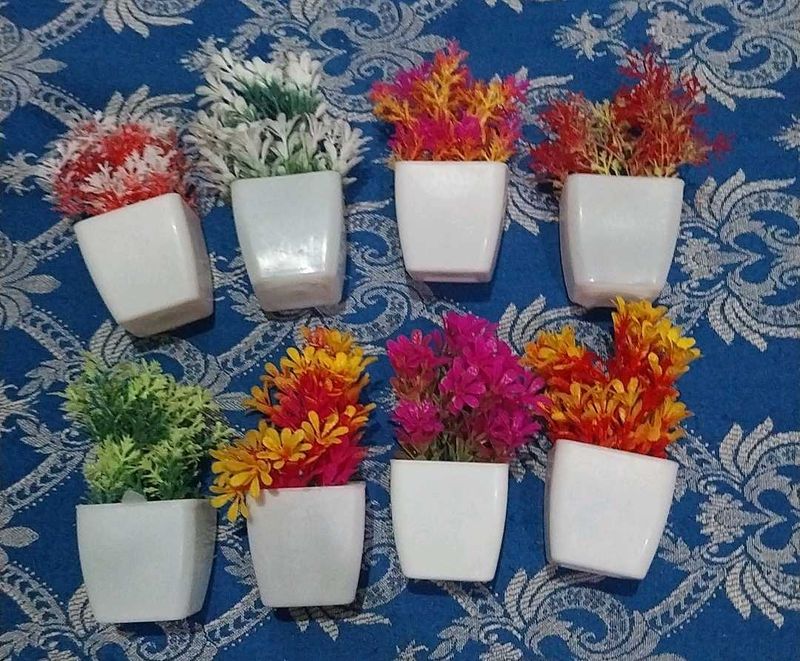 Set of 8 Artificial Potted Plants