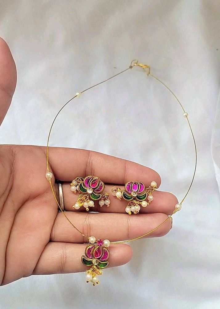 Lotus Pearl Necklace &amp; Earring Set