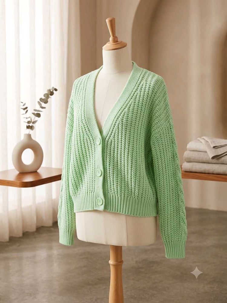 Chic Mint Green Knit Cardigan