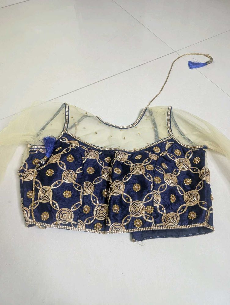 Navy &amp; Gold Embroidered Blouse