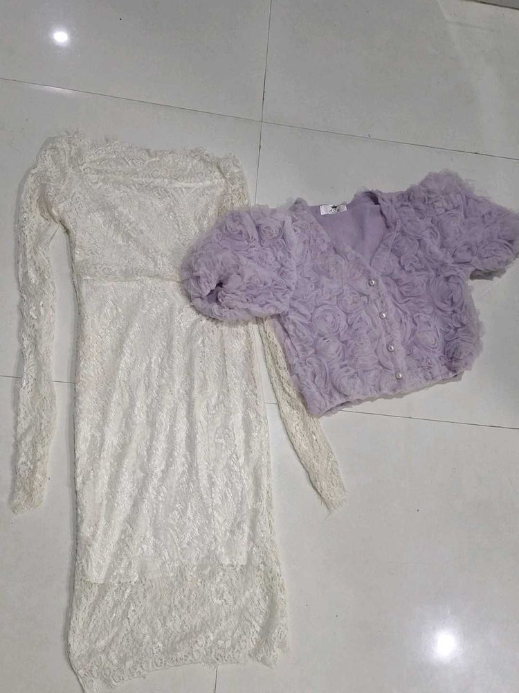 White Lace Dress with Lavender flower top