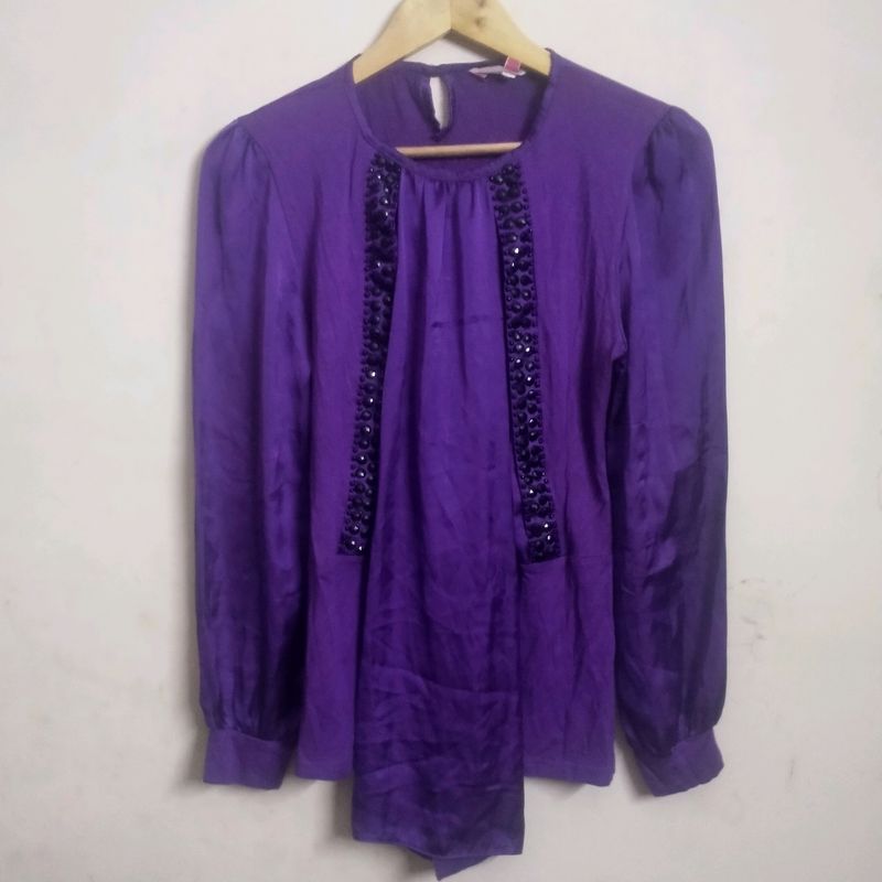 Designer Stretchable Top With Satin Sleeves