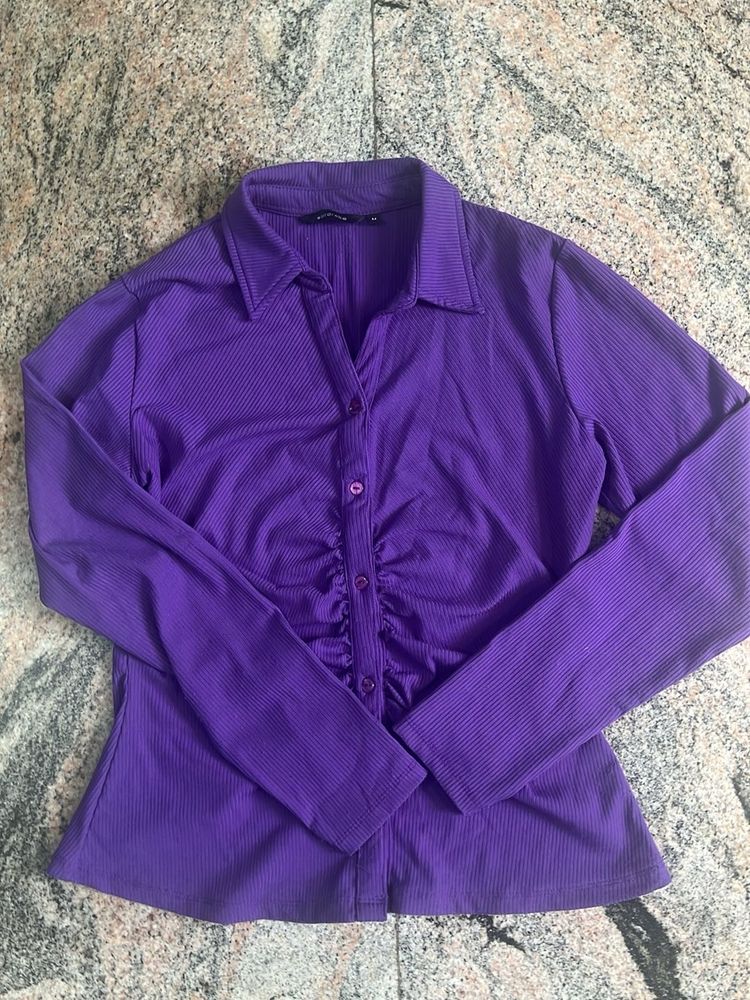 Purple Ruched Long Sleeve Shirt