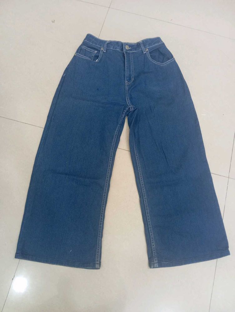 Wide Leg Blue Denim Jeans