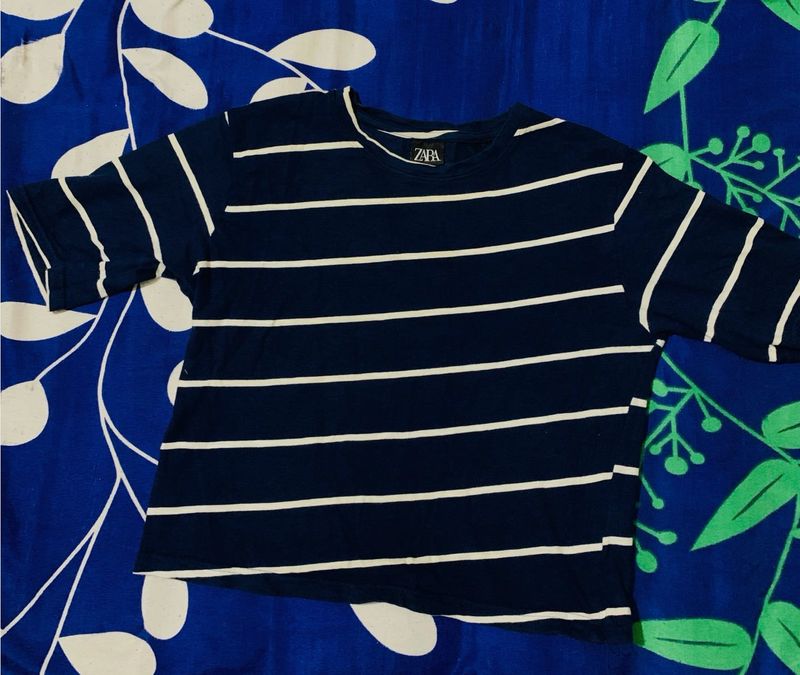 Navy Striped crop tshirt