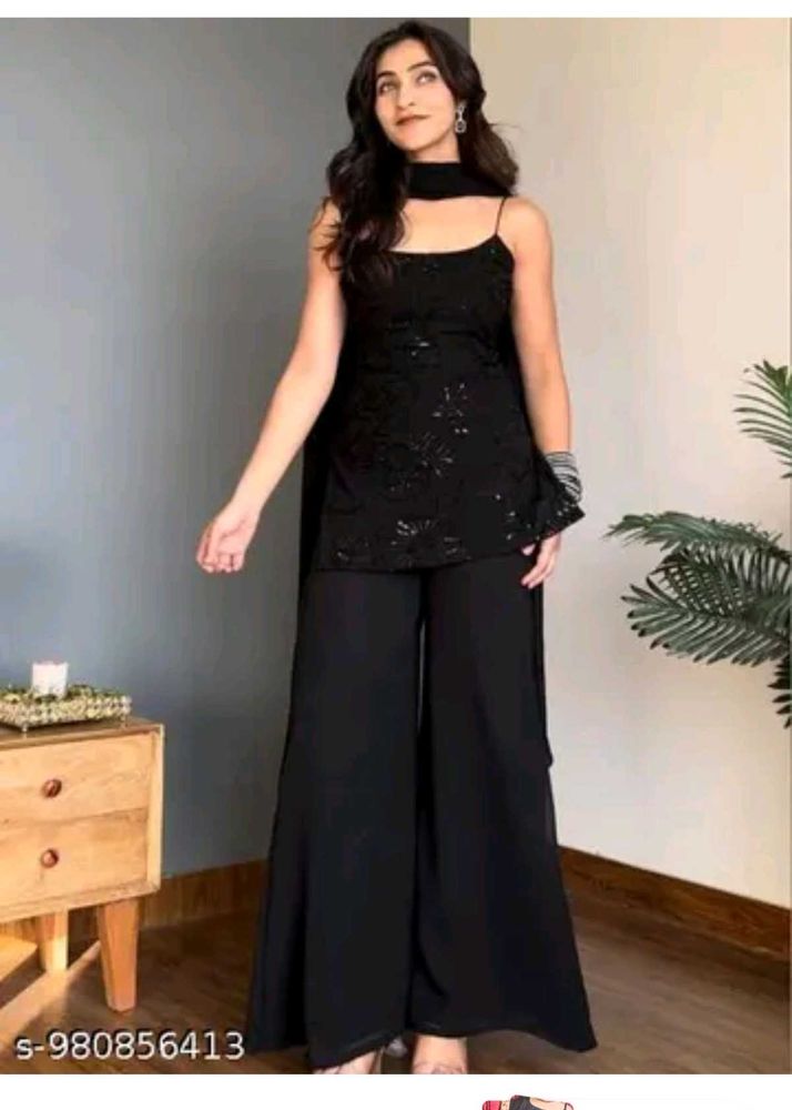 Elegant Black Sequined Kurta Palazzo Set