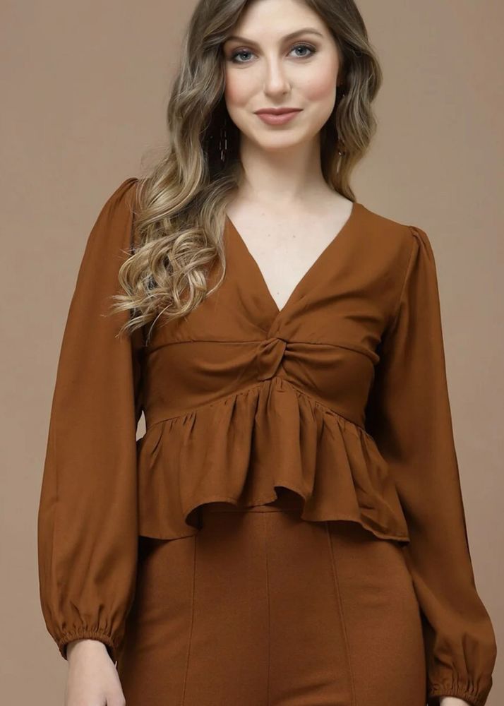 Chic Brown Peplum Top