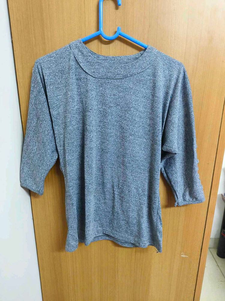Grey Melange 3/4 Sleeve Top