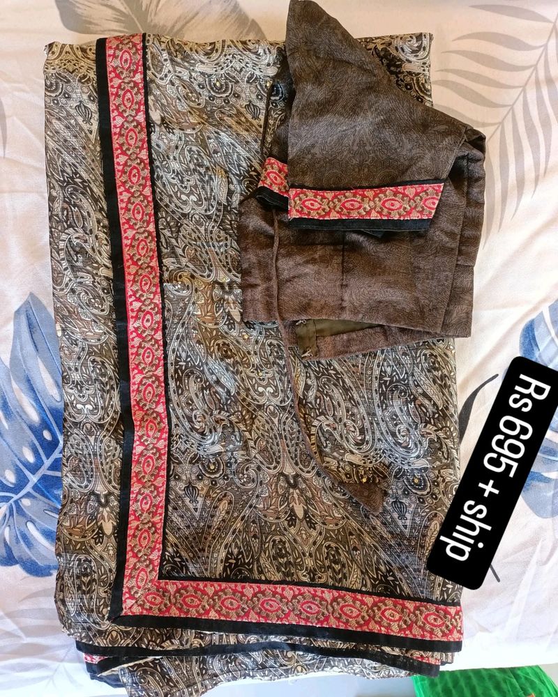 Paisley Print Saree with Blouse