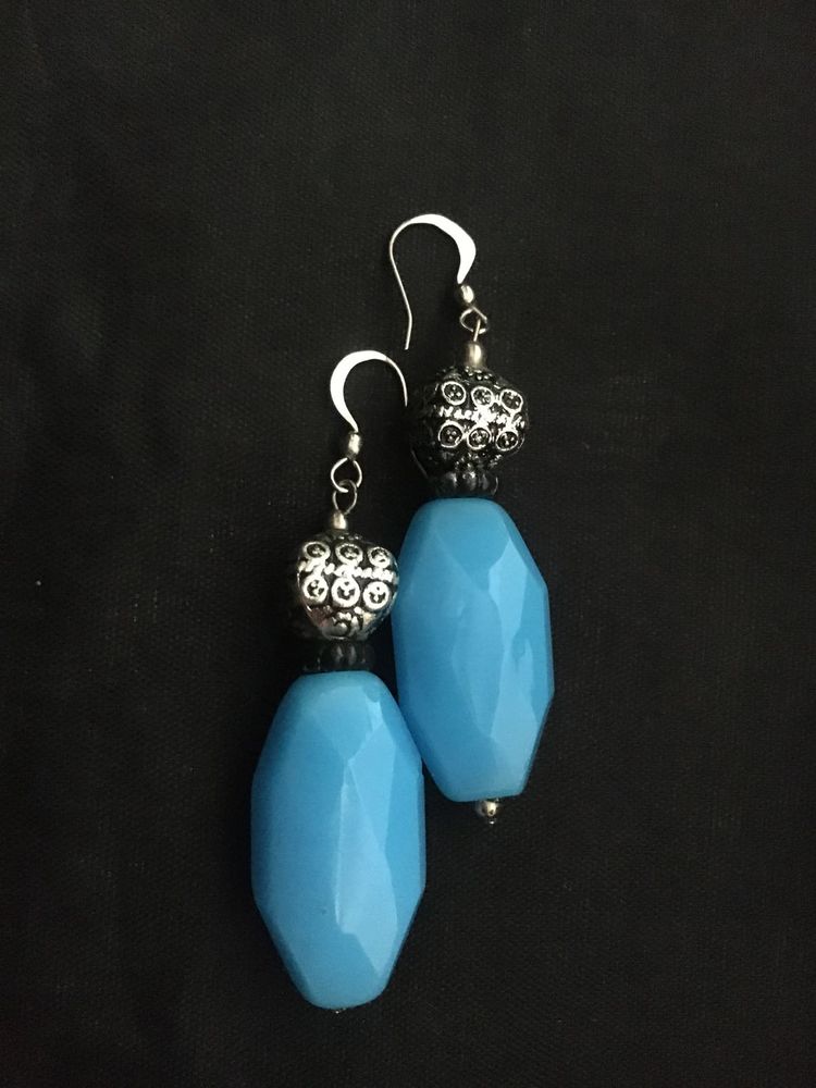Blue Faceted glass chalcedony Dangle Earrings