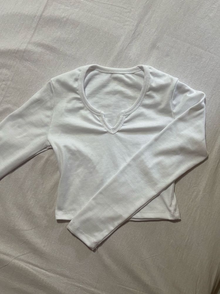 White Long Sleeve Henley Top