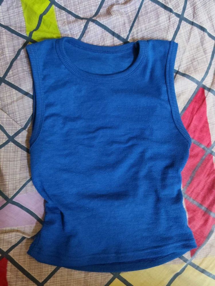 Blue Ribbed Tank Top
