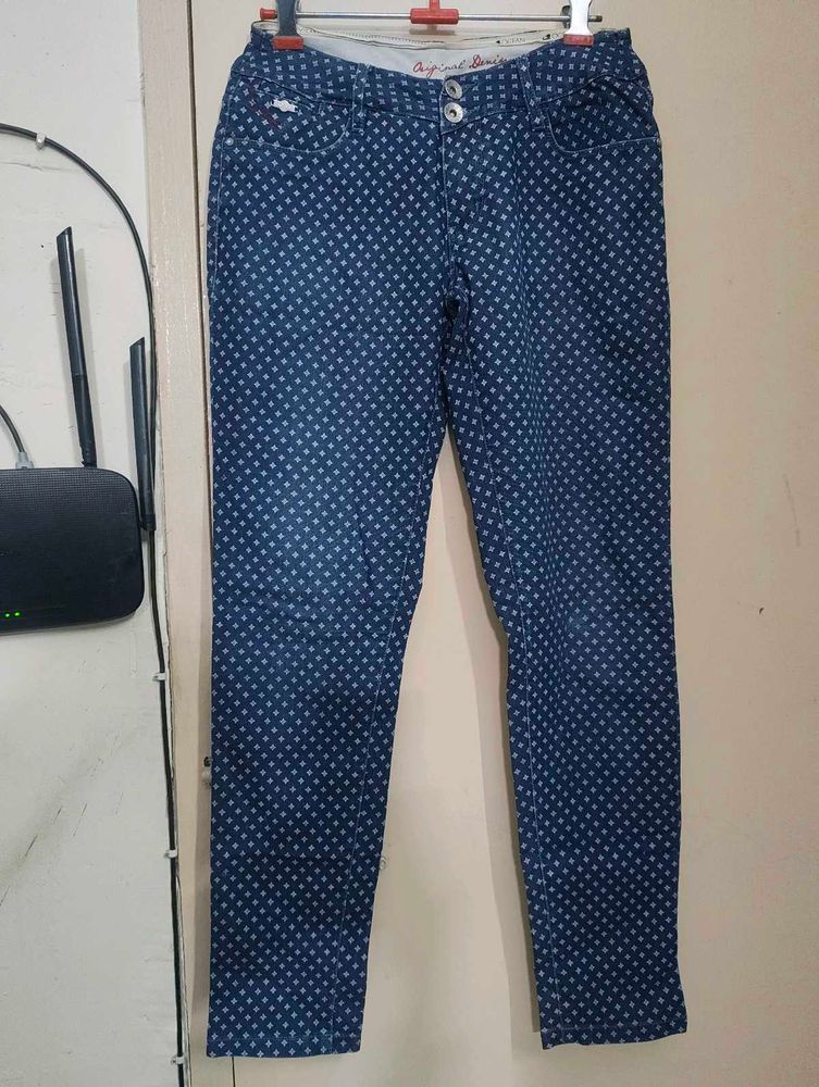 Patterned Denim Jeans
