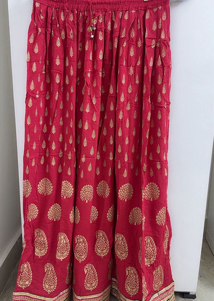 Brand New Red Ethnic Skirt with Gold Print