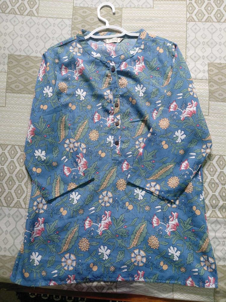 Blue Floral Print Kurta