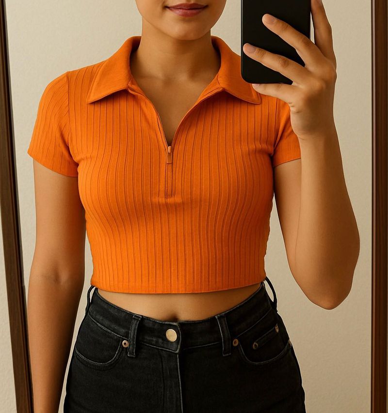Orange Ribbed Crop Top