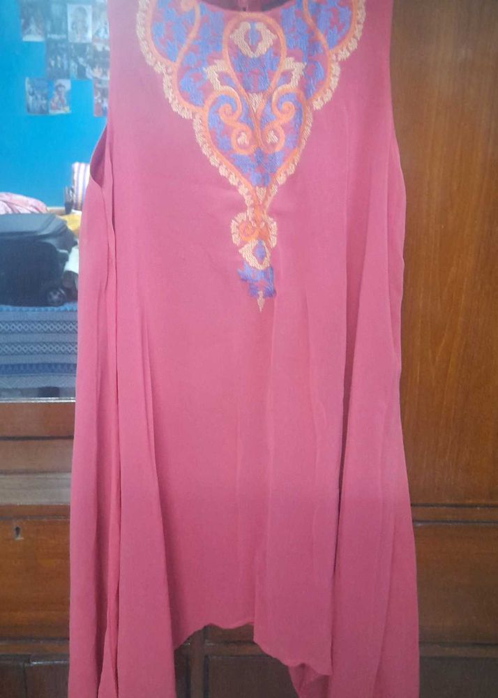 Pink Embroidered Sleevless Top