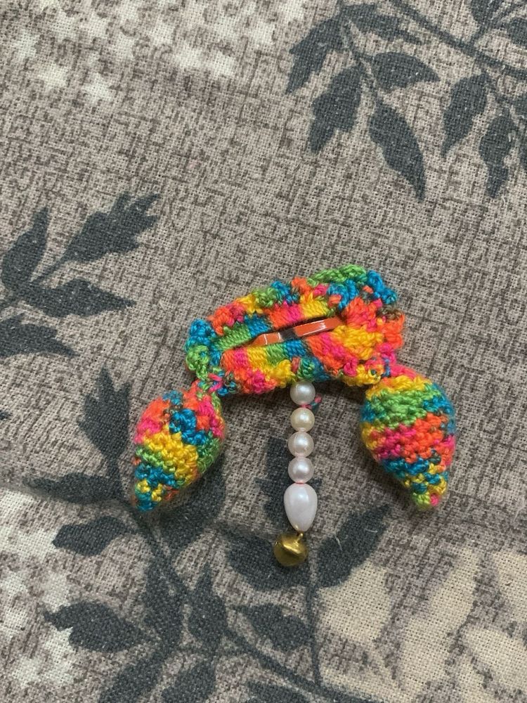 Handmade Crochet Hair Clip with Pearls &amp; Bell