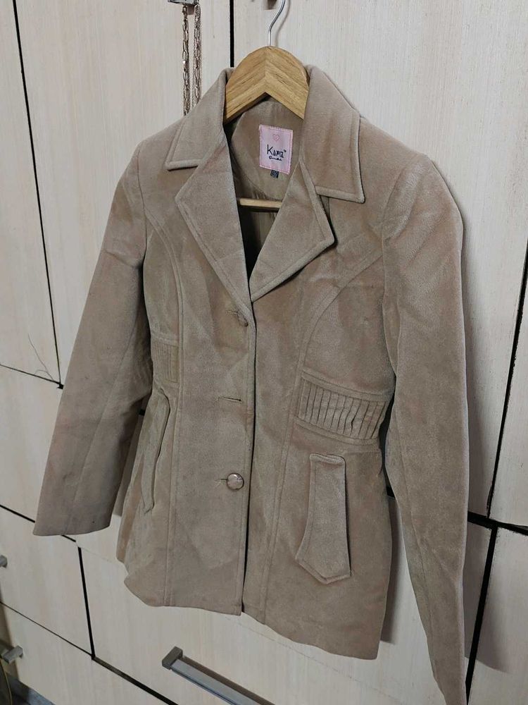Stylish Taupe Suede Blazer Jacket