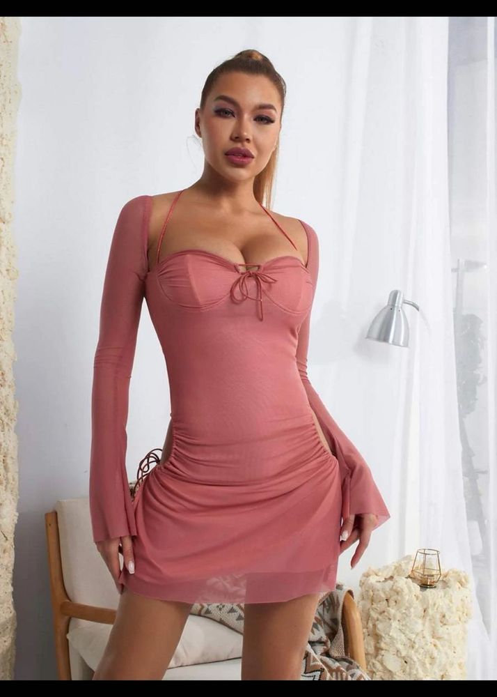 Chic Rose Mesh Bodycon Dress