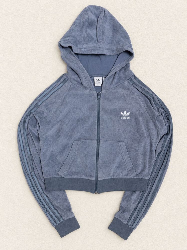 Adidas Originals Cropped Full Zip Velour Hoodie