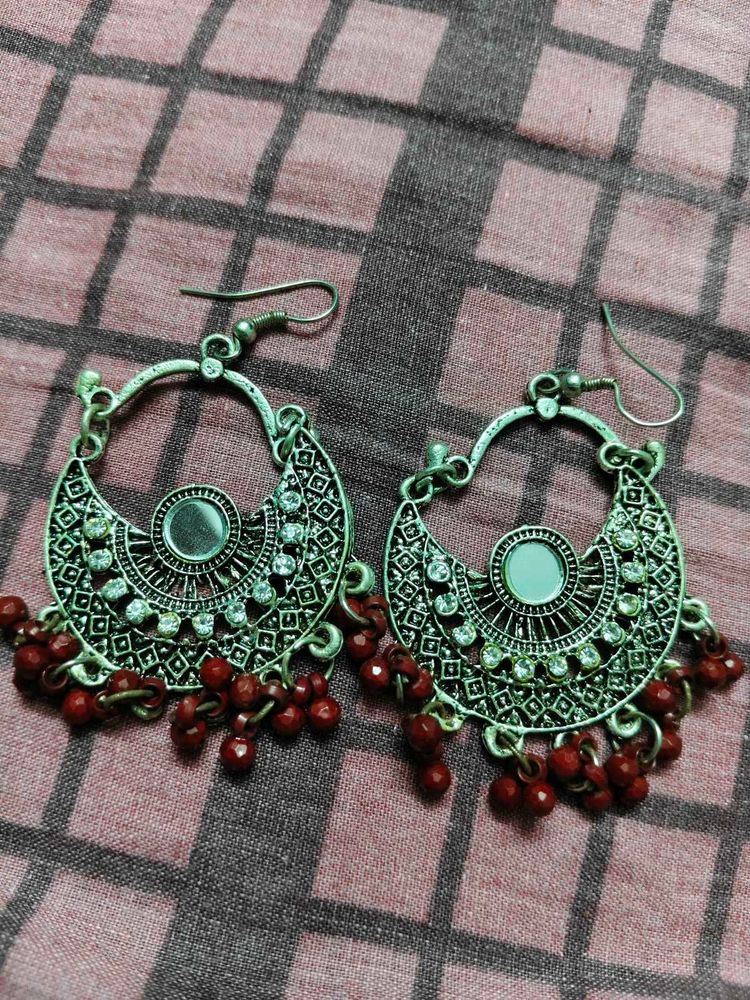 Bohemian Mirror &amp; Bead Dangle Earrings