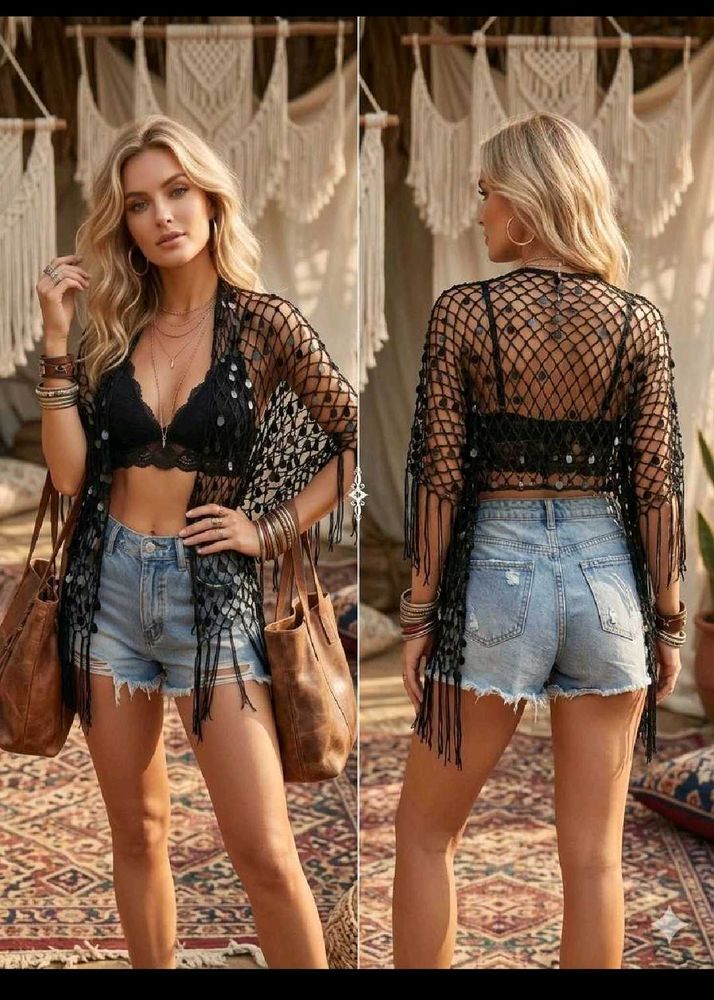Boho Sheer Black Fringe Kimono