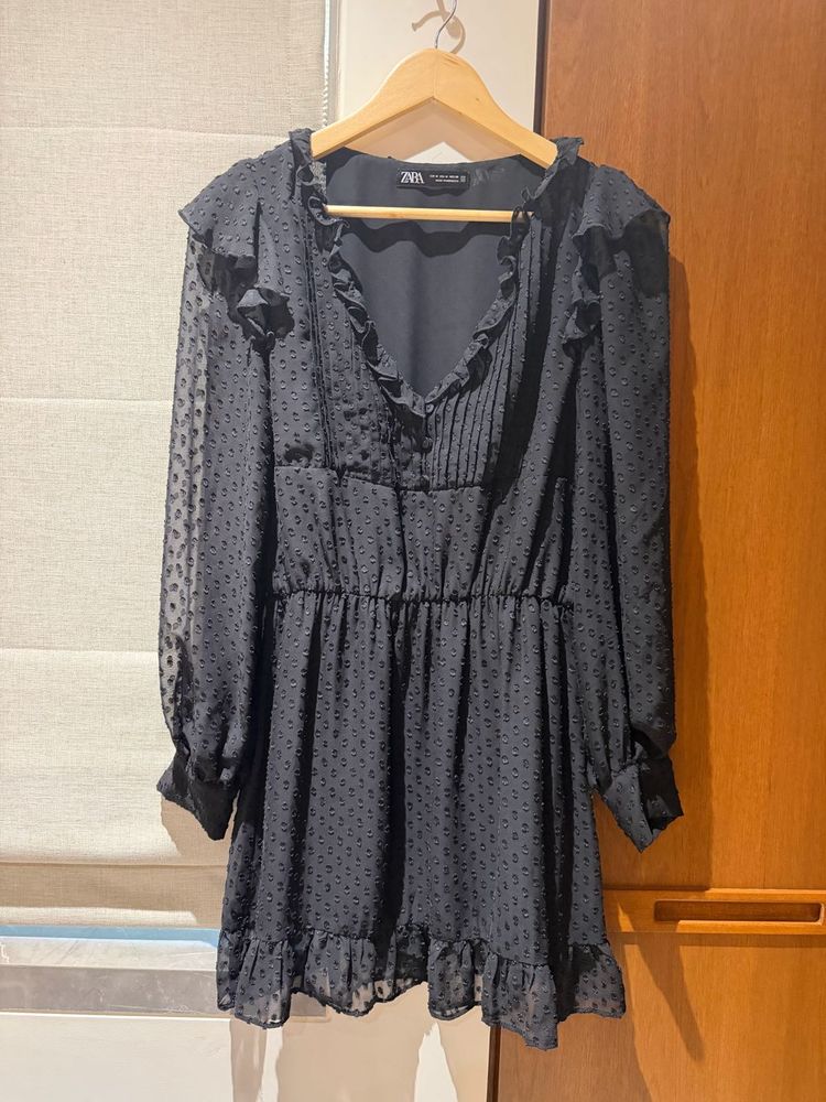 Zara Black Ruffled Mini Dress