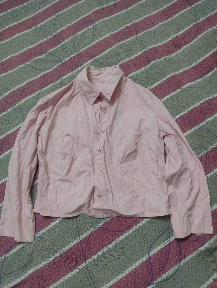 Classic Pink Striped Cropped Shirt