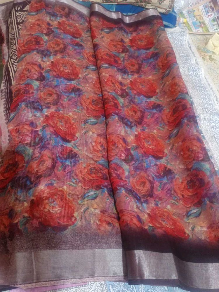 Vibrant Floral Print Saree