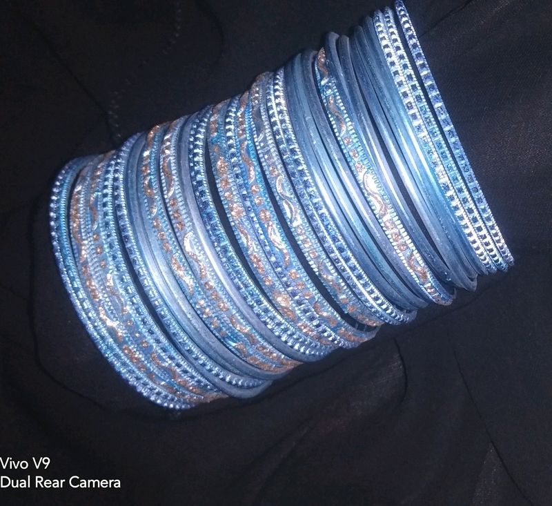 Sky Blue Metallic Bangle Set😘