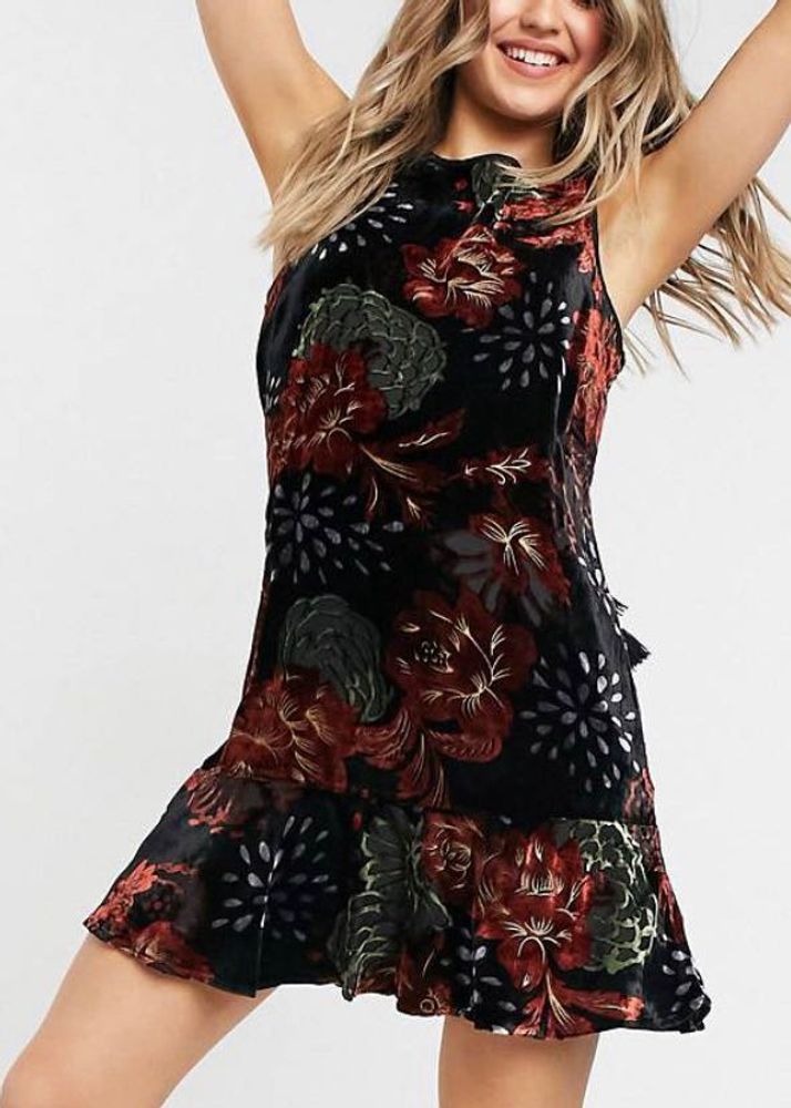 Black Floral Velvet Mini Dress