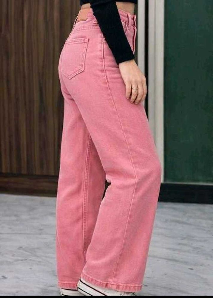 Pink Wide Leg Denim Jeans