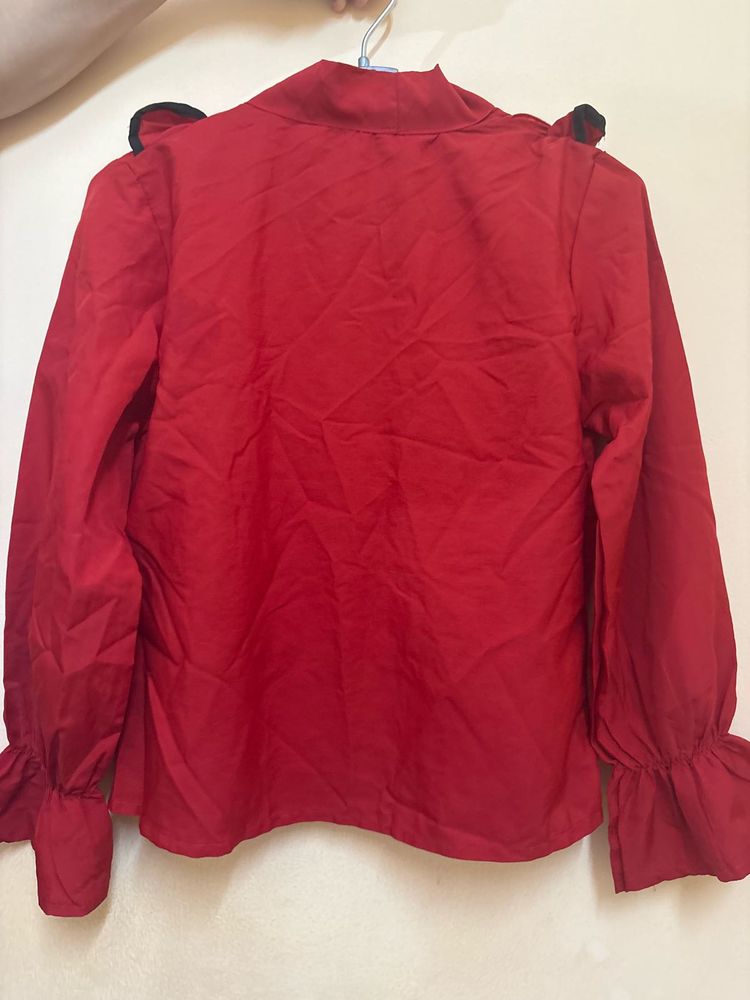 Chic Red Long Sleeve Blouse top