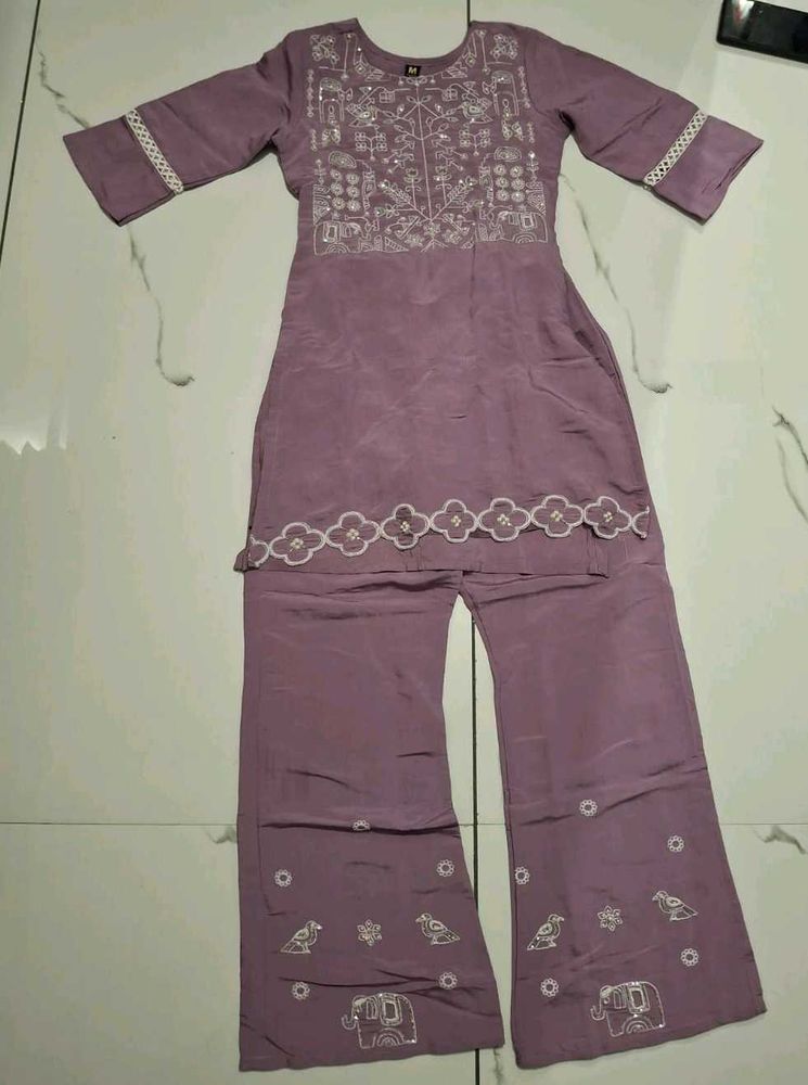 Purple Embroidered Kodset (Size - M)