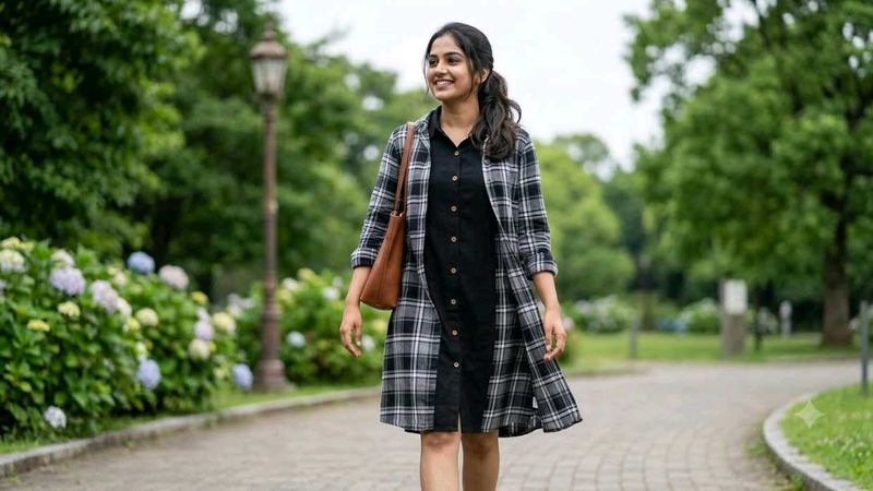 Chic Plaid Overlay Dress